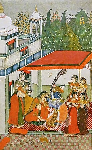Rajput painting (1760), Radha Krishna with gopis.