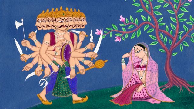 Ravana approaches Sita during her captivity.