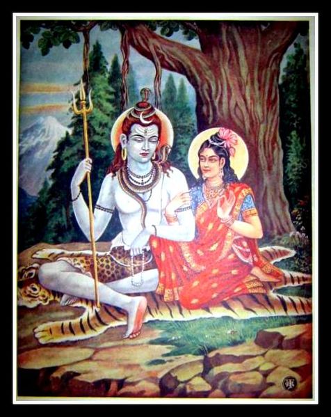 Another view of the ascetic Shiva and the well-dressed Parvati (bazaar art, c.1950's)