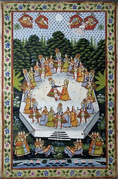 Radha, Krishna and the shepherdesses (gopis), folk art, Bharatiya Lok Kala Museum, Udaipur, India.